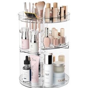 360 rotating makeup organizer, spinning skincare organizer with slot top